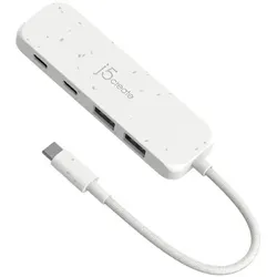 j5Create Umweltfreundlicher USB-C-zu-Hub Typ C & Typ A Gen 2 mit 4 Anschlüssen, USB 3.2 Gen 1 (3.1 G (USB-C, 4 Ports), Dockingstation + USB Hub, Weiss