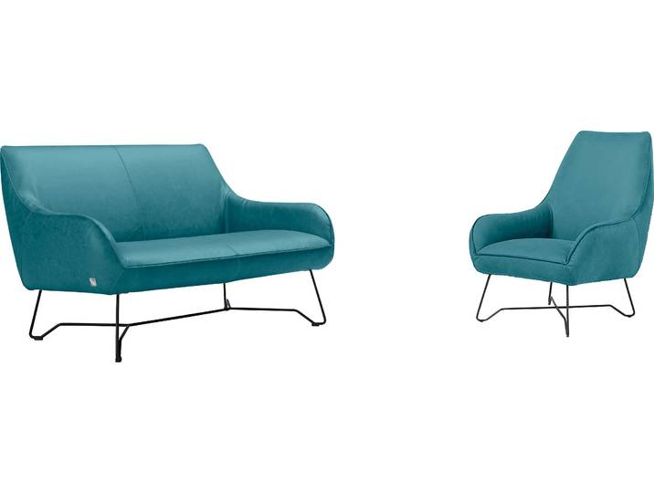 Polstergarnitur EGOITALIANO Namy, Designobjekt mit hohem Sitzkomfort und toller Detailverarbeitung , blau (türkis), Leder CAREZZA, Leder CAREZZA (echtes Rindsleder) ist ein Naturleder, dass die ursprünglichen Eigenschaften der Haut nicht verändert. Das Vorhandensein von verheilten Narben, Körnungsunterschiede, Falten, Adern, Unterschiede in den Farbtönen und andere Spuren, die die Natur auf diesen Fellen hinterlassen hat, sind ein Beweis für die absolute Echtheit und das Zeugnis ihres grossen Wertes., Sitzmöbel-Sets, Polstergarnitur, Set aus 2-Sitzer und Sessel, edles Metallgestell