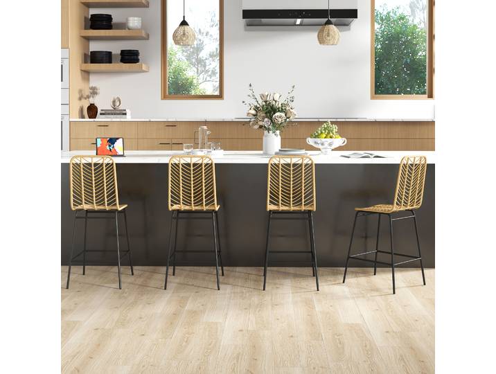 HOMCOM Lot 4 Tabourets Bar Cannage Acier Jaune 42,5x52x102cm
