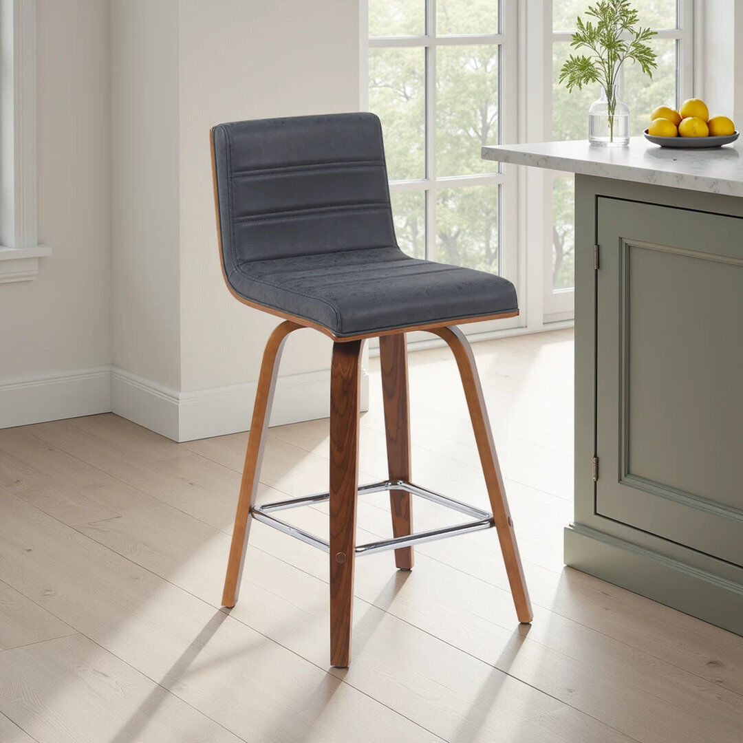 Corrigan Studio Swivel Upholstered Bar Stool Black/Walnut 92cm H X 41cm W X 49cm D