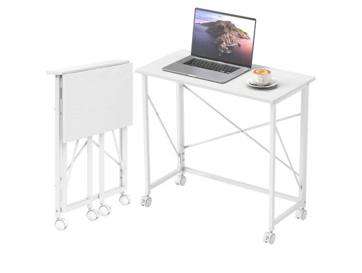 Gisaae Schreibtisch faltbarer bürotisch 80x40 mit Rollen, Weiß, 80x75x40 cm, Büromöbel, Schreibtische, Schreibtische