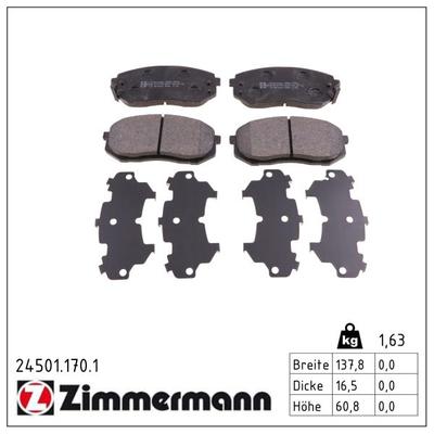 ZIMMERMANN Bremsbelagsatz, Scheibenbremse 24501.170.1 Vorderachse für KIA