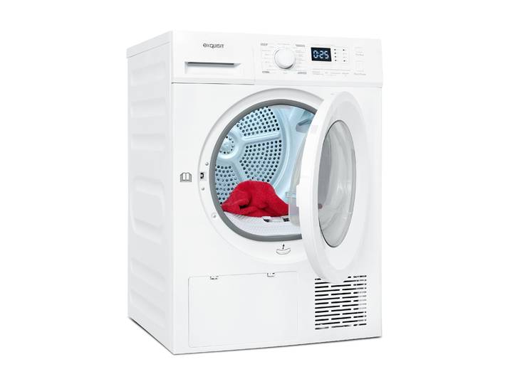 EXQUISIT Wärmepumpentrockner TWP803-030 weiss , Energieeffizienz: E, weiß, B:59,5cm H:85cm T:59cm, Trockner, Wärmepumpentechnologie für weniger Energieverbrauch, sehr sparsam, Wärmepumpentrockner