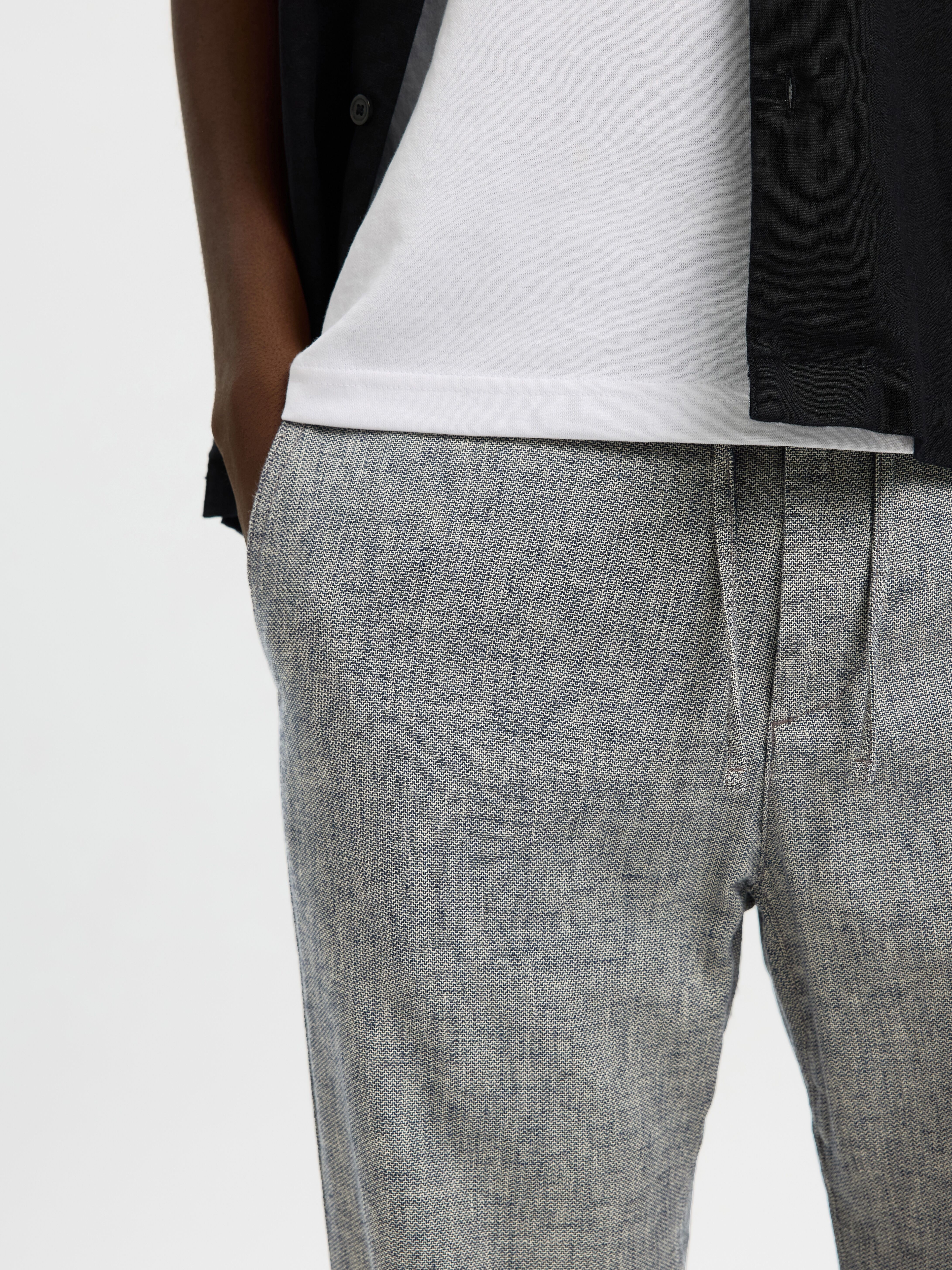 Chinohose SELECTED "SLH172-SLIMTAPE BRODY LINEN PANT NOOS", Herren, Gr. L, N-Gr, blau (sky captain detail:mixed with oatmeal), Web, Obermaterial: 54% Baumwolle, 45% Leinen, 1% Elasthan, meliert, slim fit lang, Hosen Chinohose, Baumwollmischung, slim fit s