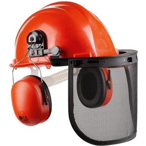 Feldtmann Forsthelm TECTOR Waldarbeiter-Helmset, orange, Gehörschutz & Polypropylen-Visier, Größe 55-62