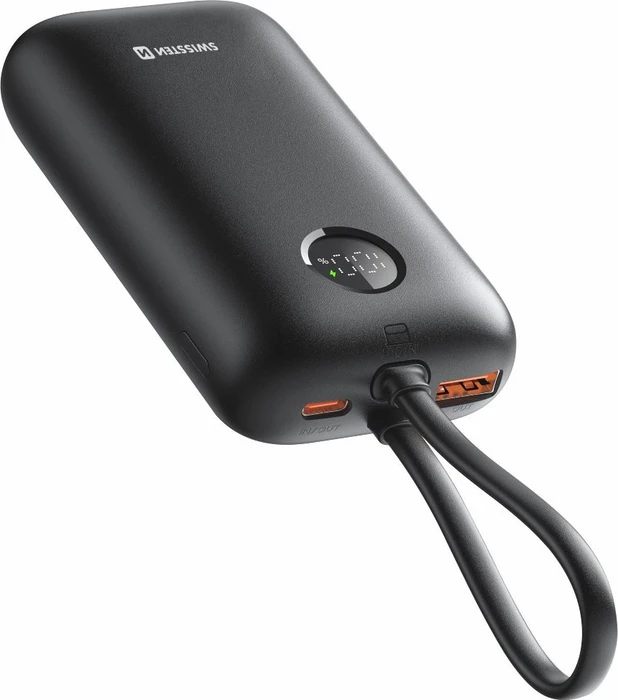 Swissten Voltbox 35W 10000 mAh mit integriertem USB-C und Lightning Kabel schwarz