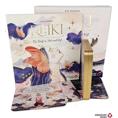 Reiki – Die Kraft im Hier und Jetzt: 32 Achtsamkeitskarten mit Goldfolie und Goldschnitt, Stülpdeckelschachtel mit Goldprägung und 144-seitiges Buch,