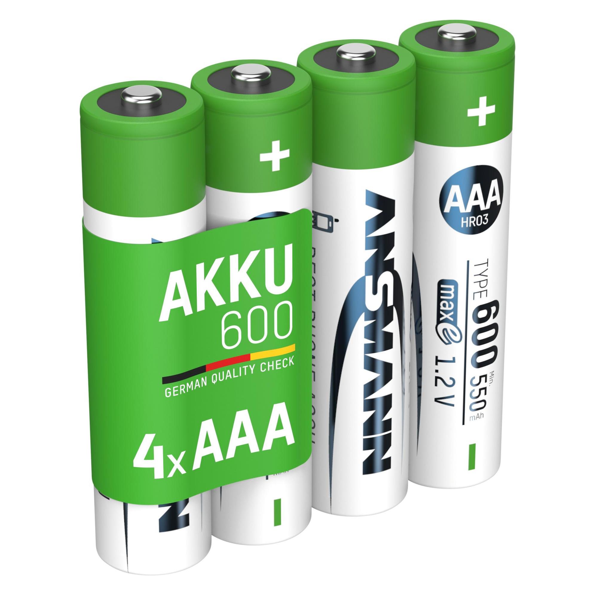 Ansmann NiMH Akku Micro AAA Typ 600 (4 Stk., AAA, 550 mAh) (1311-0022)