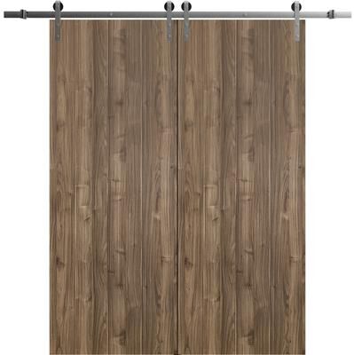 SartoDoors Planum 0010   Closet Door Double Barn Door   Solid Wood   Hardware Set   36x80, Walnut Bedroom Door Bathroom Door