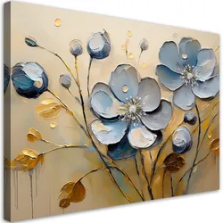 WANDBILD blumen blätter grau gemalte