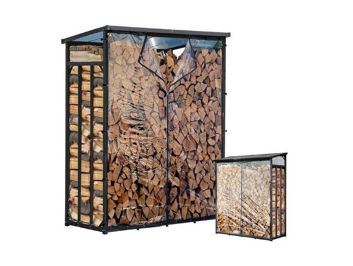 Quick Star Kaminholzregal Außen Metall Pro, Mehrere Größen, Mit / Ohne Wetterschutz, BxTxH:143x70x145 cm, Wetterschutz inklusive