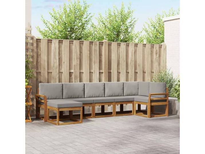 RJPLMFV Außensofa-Set, 7-teilig, Naturgrau Massives Akazienholz, fester Lattenrahmen, modulare Konfiguration, für Garten oder Pool