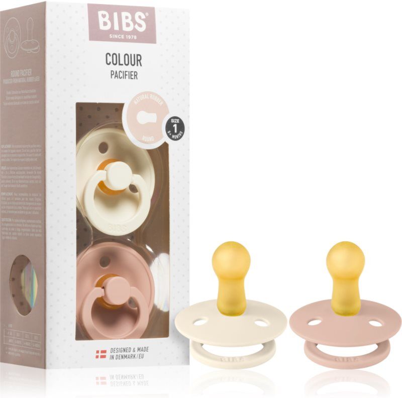 BIBS Colour Natural Rubber Size 1: 0+ months tétine Ivory / Blush 2 pcs