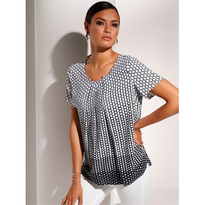 Kurzarmbluse CREATION L, Damen, Gr. 46, schwarz-weiß (schwarz, weiß), 100% Viskose, gemustert, mehrfarbig, Rundhals, Blusen