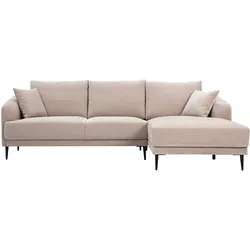 Rechtsseitiges Ecksofa mit 3 Plätzen aus Stoff in Samtoptik Taupe und schwarzem Metall JERRY