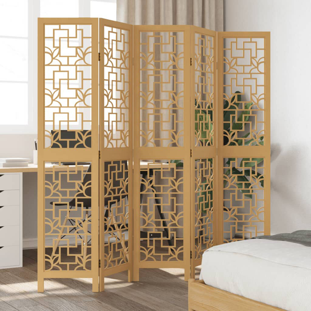 Latitude Vive Charnique 180cm W 5 - Panel Solid Wood Folding Room Divider Brown 180cm H x 180cm W