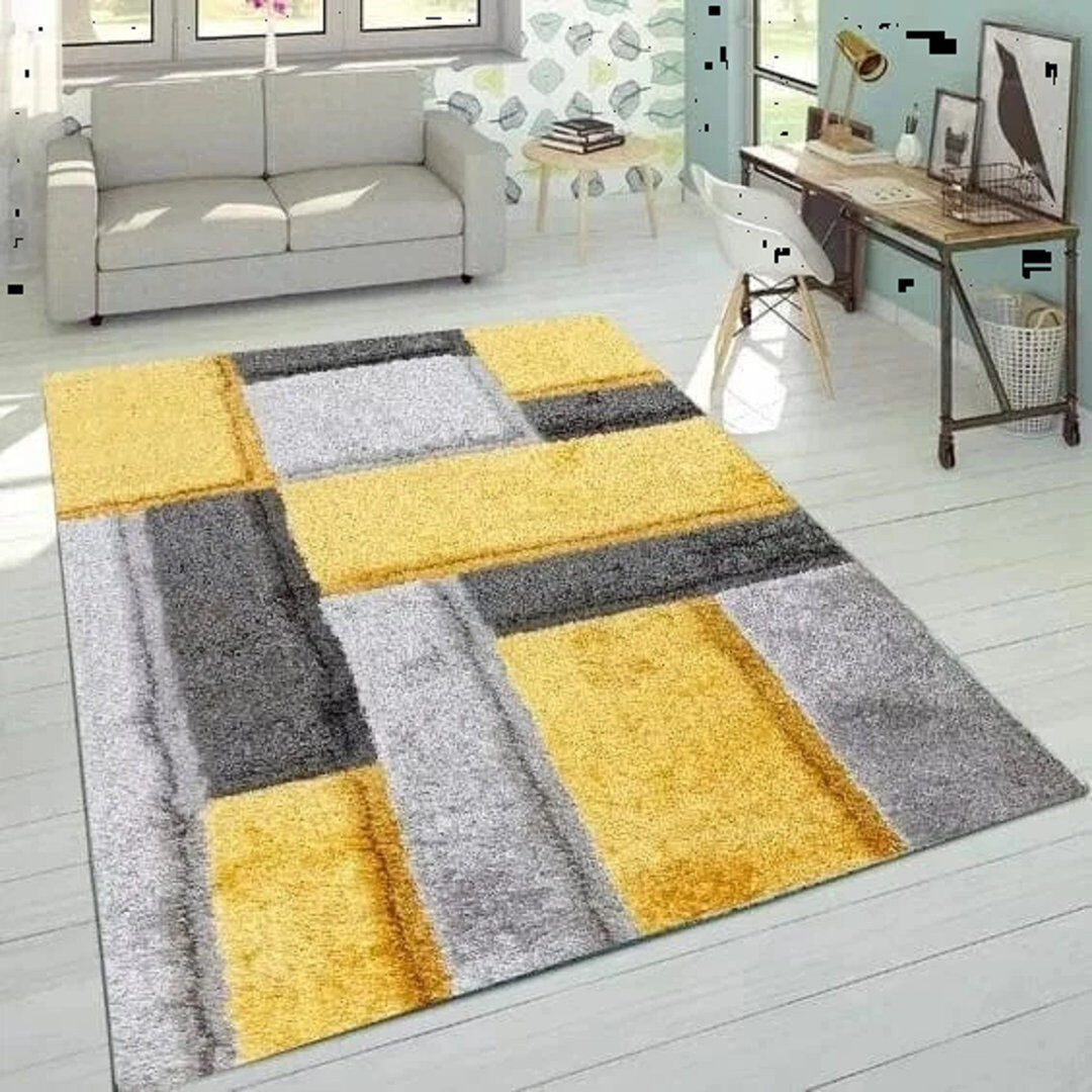 Metro Modern Stylish Large Shaggy Area Rugs Hallway Living Room Bedroom Carpet Mats* Yellow Rectangle 80 x 150 cm