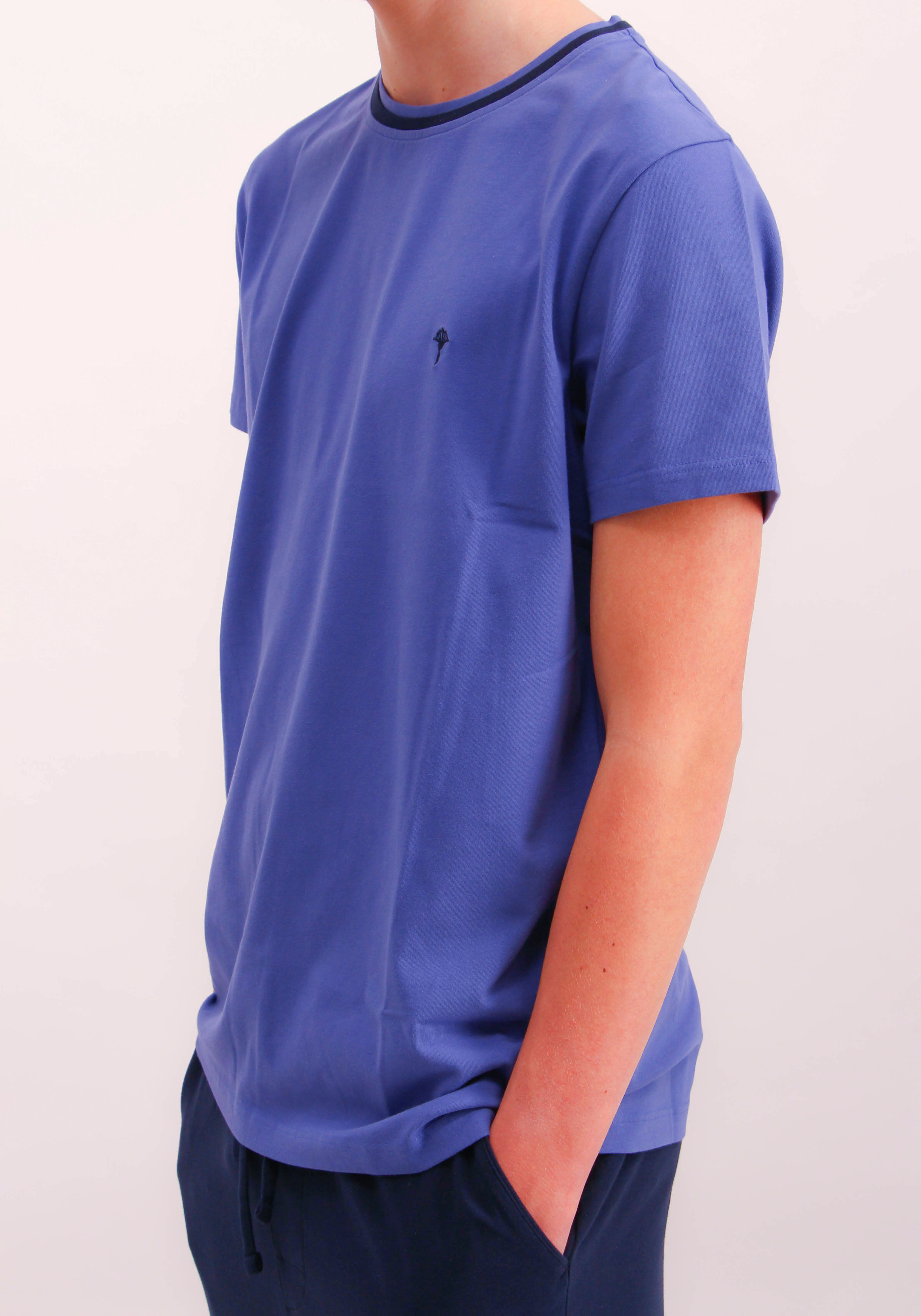 Joop! Pyjamaoberteil JOOP "T-Shirt", Herren, Gr. XL, blau (graublau), Single Jersey, Obermaterial: 96% Baumwolle, 4% Elasthan, unifarben, Shirts Pyjamaoberteil, Kontrastfarbiger Halsausschnitt