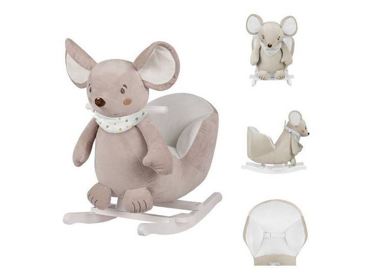 Kikkaboo Schaukeltier Maus, Plüsch, Sicherheitsgurt, Holzgriffe, Fußstützen, Rückenlehne