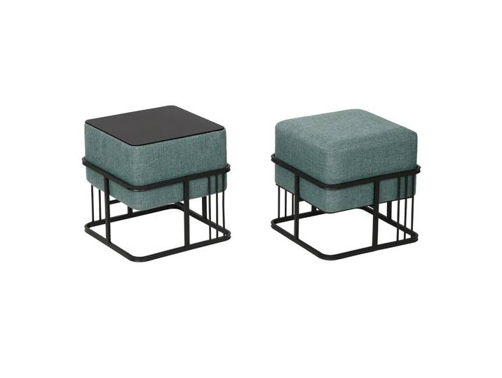 [en.casa] Hocker-Set 2-Tlg. Tas, Grün, Metall, Quadratisch, 38x38x38 cm, Wohnzimmer, Sessel, Hocker, Sitzhocker