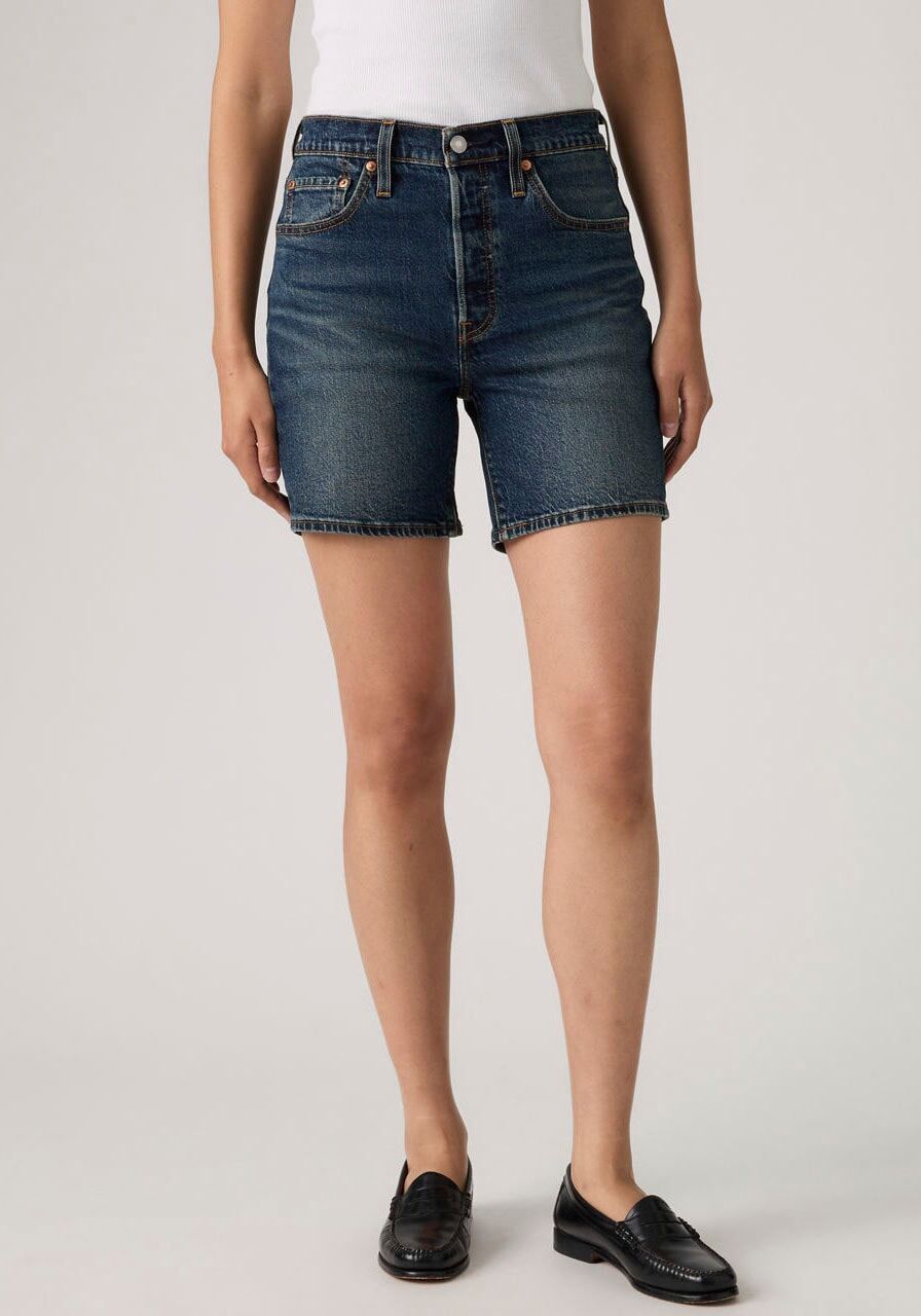 Shorts LEVI'S "501 MID THIGH SHORT", Damen, Gr. 30, N-Gr, blau (quit shift ltw), Web, Obermaterial: 88% Baumwolle, 9% Lyocell, 2% Elastomultiester, 1% Elasthan, regular fit ca. Mitte Oberschenkel, Hosen Shorts, im Five-Pocket Style quit shift ltw 30, N-Gr