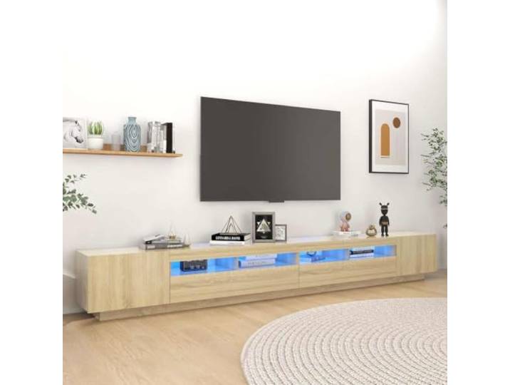 HEFZGDB TV-Schrank mit LED-Leuchten in Sonoma-Eiche 300x35x40 cm, moderner Fernsehschrank mit RGB-Beleuchtung und USB-Anschluss, praktischer Medienträger Stauraum für Multimedia