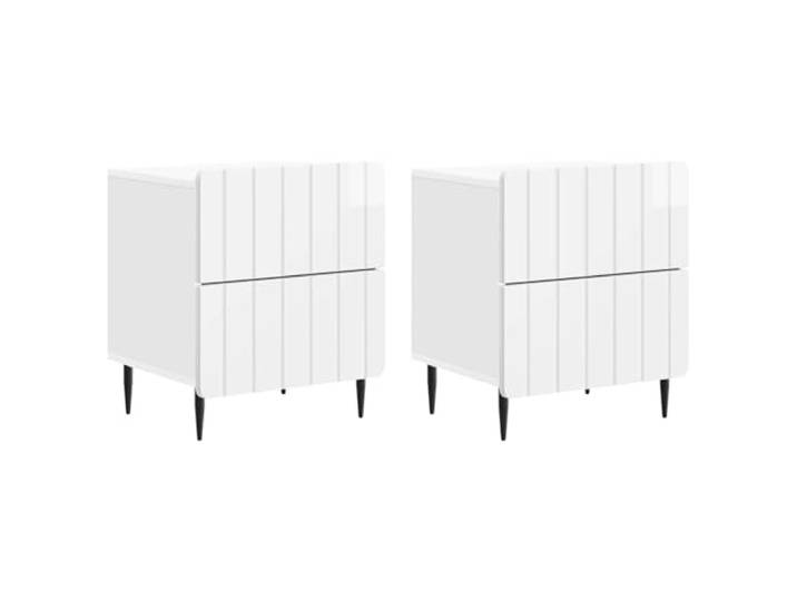 KUPTYERFG 2er Set Nachttisch Hochglanz Weiß 43x34,5x49,5 cm Moderne Nachtkommode mit Schubladen für Schlafzimmer und Wohnzimmer, pflegeleichtes Design mit stabilen Eisenbeinen.