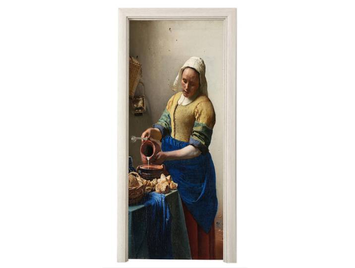 MuchoWow Türaufkleber Das Milchmädchen - Johannes Vermeer 85x215 cm - Türtapete, Dunkelblau, Kunststoff, Rechteckig, 85x0.1 cm, Tapeten & Wandverkleidungen, Fototapeten