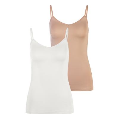Unterhemd LASCANA, Damen, Gr. 32/34, 2 Stk., N-Gr, beige (sand, creme), Obermaterial: 94% Modal (TENCEL™), 6% Elasthan, unifarben, V-Ausschnitt, Unterhemden Unterhemd, Spaghettiträger-Top, Unterziehshirt