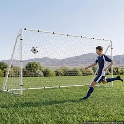 VEVOR Fußballtor 3,7 x 1,8 m Tragbares Soccertor mit Eisenrohrrahmen Weiß, für Gärten Parks Schulen und Schulsportplätze, mit PE-Netz für über 110 km/h, Bodenankern, Befestigungsbändern und Anleitung