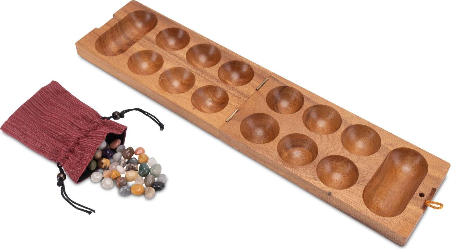 Logoplay Holzspiele Kalaha edelsteen spel voor 2 spelers met edelstenen - Speelveld: 14 x 49 cm