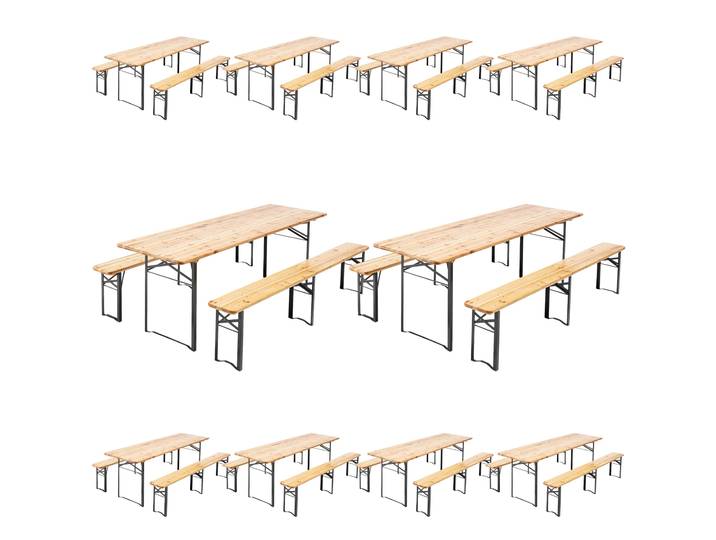 Oviala - Lot de 10 tables de brasserie et 20 bancs pliants en bois de pin