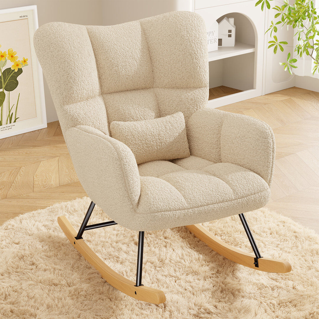 Norden Home Modern Rocking Chair Cozy and Stylish Armchair for Living Room, Nursery, or Bedroom Beige 97cm H X 71cm W X 90cm D