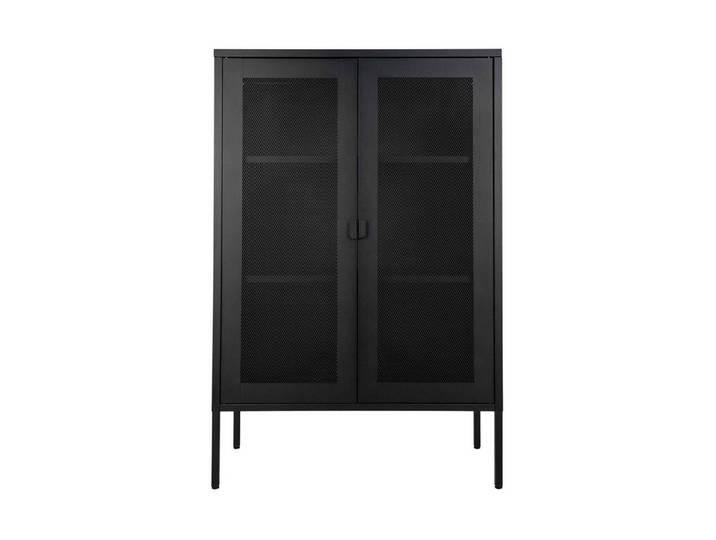 tinkaro Vitrine Schrank Melbourne 2 Gittertüren 80x40x120 cm Schwarz (1-St) Stabiles Metallregal mit 5 Fachböden für eine optimale Organisation