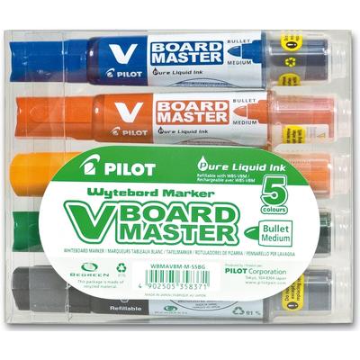 Pilot Boardmarker V-Boardmaster Begreen Set 5 Farben + Tafelwischer Packung mit 10 Stück