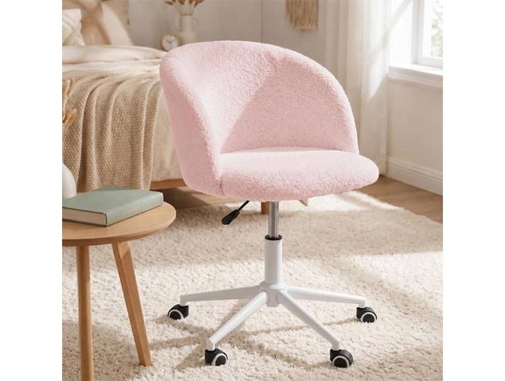 SUPFINE Chaise de Bureau Chaise Coiffeuse en Tissu Peluche Hauteur Réglable Capacité de charge 100 kg Fauteuil Pivotant Rose