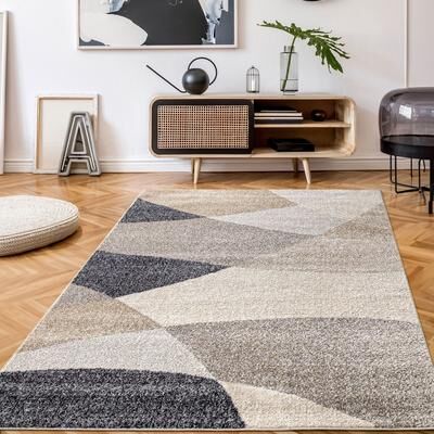 Paco Home Modern Area Rug with Geometric Design in Beige Grey Cream
