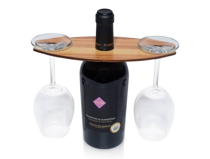 Wein-Caddy, Flaschenhalter für zwei Glas Wein, 25 x 11cm, Olivenholz