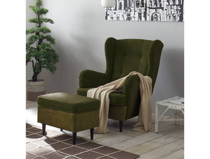 Fauteuil Vert Microfibre Salvo Avec repose-pieds 78 x 102 x 98cm