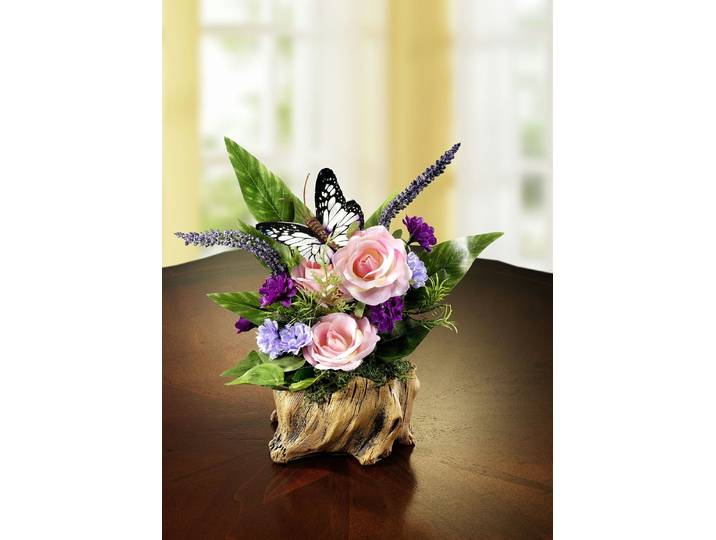 Rosen auf Baumstamm, Grün-Rosa