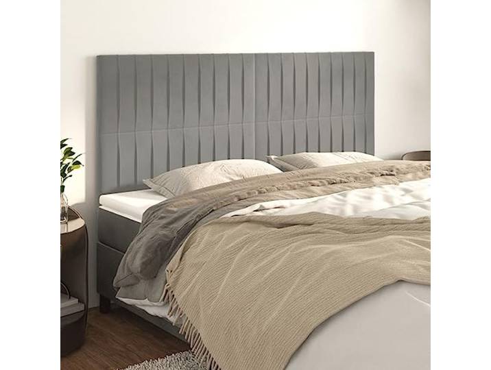 KTHLBRH Kopfteil 4 Stück Hellgrau aus weichem Samt mit verstellbarer Höhe und stabilen Holzbeinen für moderne Betten, klassisches Design, elegant, bequeme Rückenunterstützung