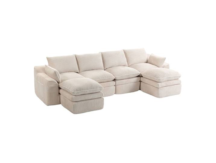 Canapé modulable en cord beige