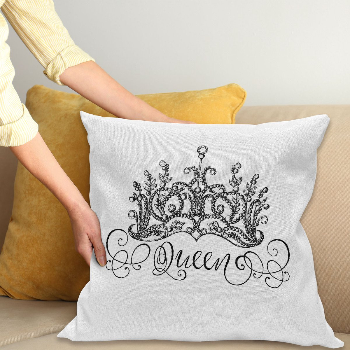 ABAKUHAUS Kussenhoes met Crown Barok Beschrijving, Dubbelzijdige Print met Ritssluiting, 60 x 60 cm, Zwart Wit
