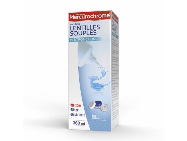 Mercurochrome Solution lentilles Souples Multifonctions Tout-en-un Nettoyante Rince Décontamine 360 ml