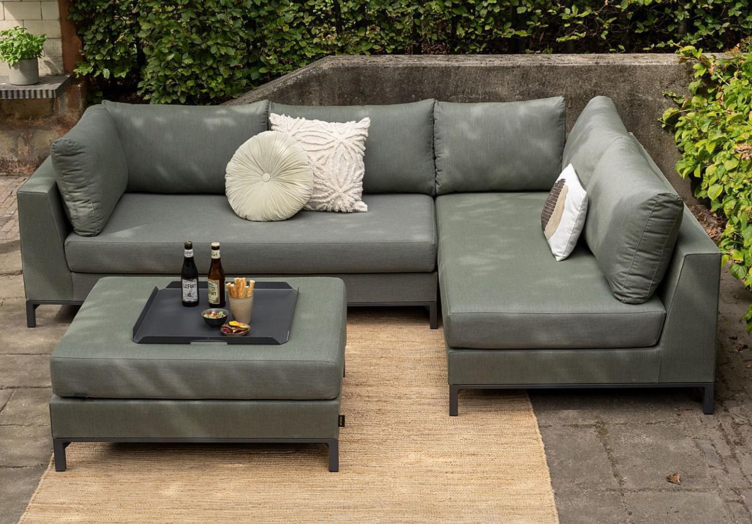 home24 Loungesofa - 3-teilig - Aluminium / Webstoff