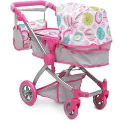 Puppenwagen pink Rose 9651B, verstellbarer Schiebegriff, Sonnendach, Tasche