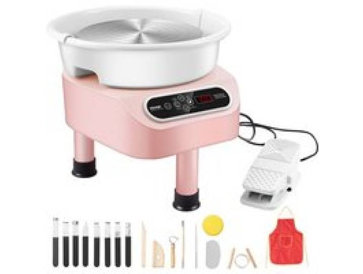 VEVOR Roue de Poterie 250 mm, Tour de Potier Électrique 350 W, avec Pédale Écran Tactile LCD, Mini Roue de Poterie avec 3 Pieds de Support, pour Céramique Fabrication Bricolage Artisanat d'Art, Rose