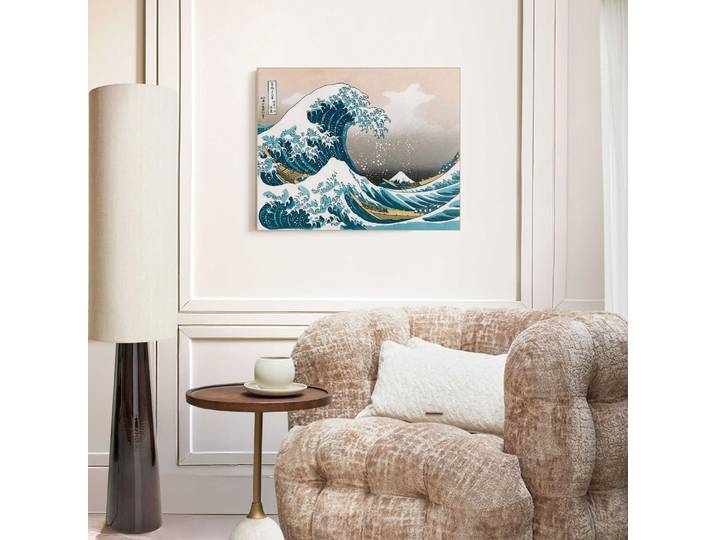 Wandbild REINDERS Hokusai - The Great Wave , farbe bild(er): blau, Bilder, B/H/T: 40cm x 50cm x 3cm, Gemälde, 1 Stk., MDF, Wandbild, Wohnzimmer - Blau - MDF - Berühmte Künstler - 40x50 cm, B:40cm H:50cm T:3cm