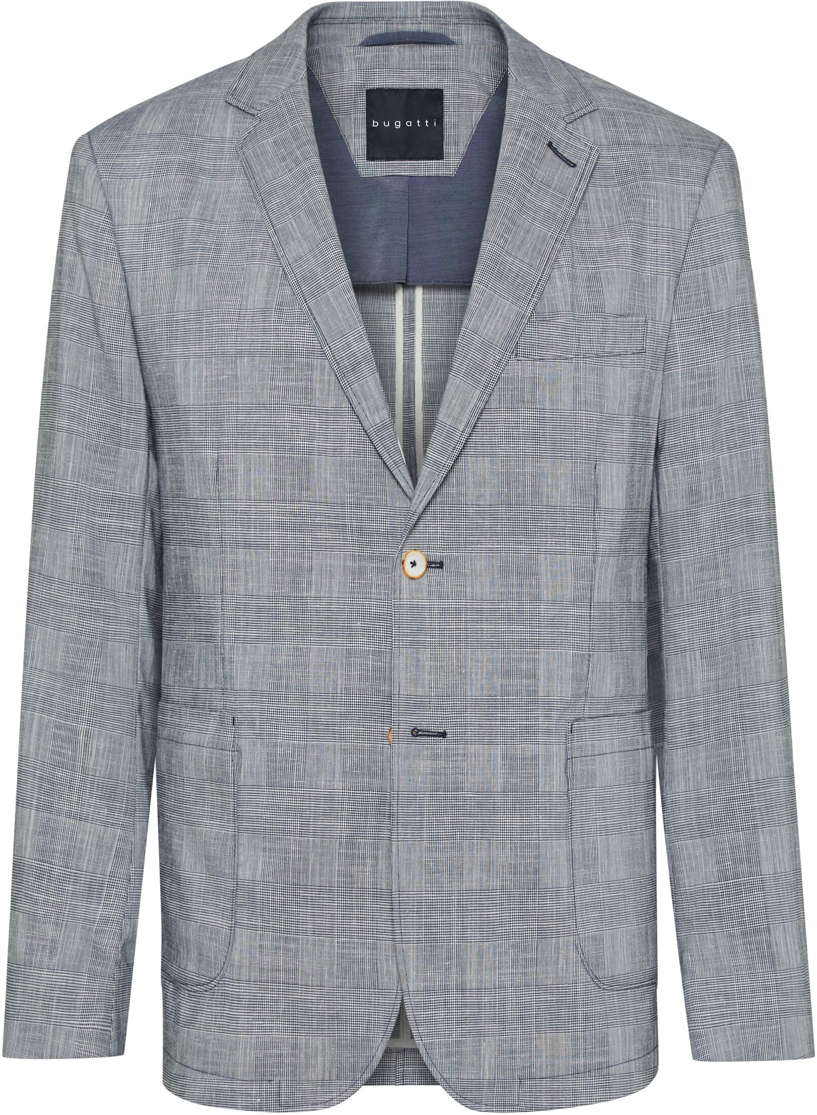 Sakko BUGATTI, Herren, Gr. 54, blau (dunkelblau), 62% Lyocell, 20% Polyester, 16% Leinen, 2% Elasthan, normal, Manschette, Sakkos Sakko, mit besonderer Leichtigkeit dunkelblau 54