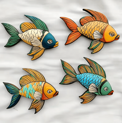 Inspire Curations Colorful Tropical Fish Wooden Wall Art Set Rustic Nautical Coastal Decor 1